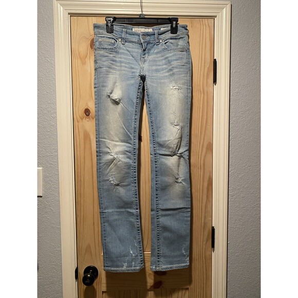 BKE Jeans Women 27R Stella Boot Cut Straight Leg Light Distressed Thick Stitch - Picture 1 of 10